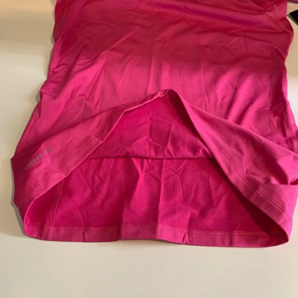 Nike Top Womens L Large Pink Therma Fit Pro Combat Fitted DriFit Fleece Lined